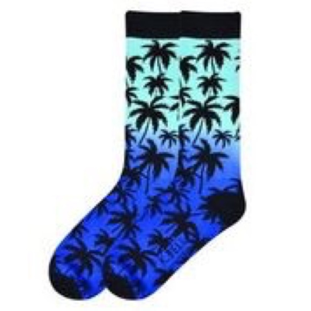 Palm tree black blue men’s socks NWT